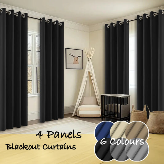 Thermal Insulated Blackout Curtains With Four Ring Top Panels