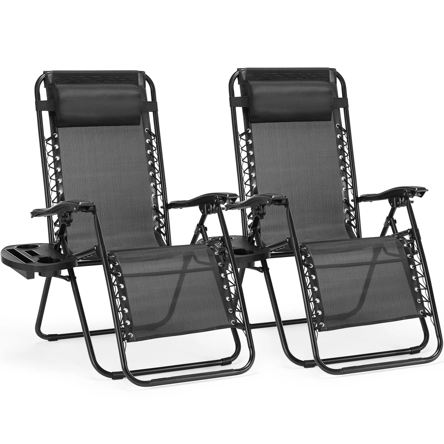 JHK Zero Gravity Portable Recliner With Cup Holder Trays Outdoors