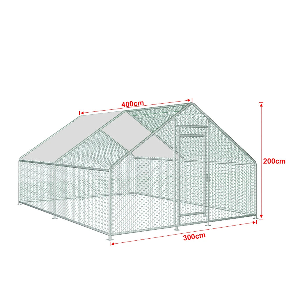 Teousev Large Metal Chicken Coop Walk In Run With Peaked Roof
