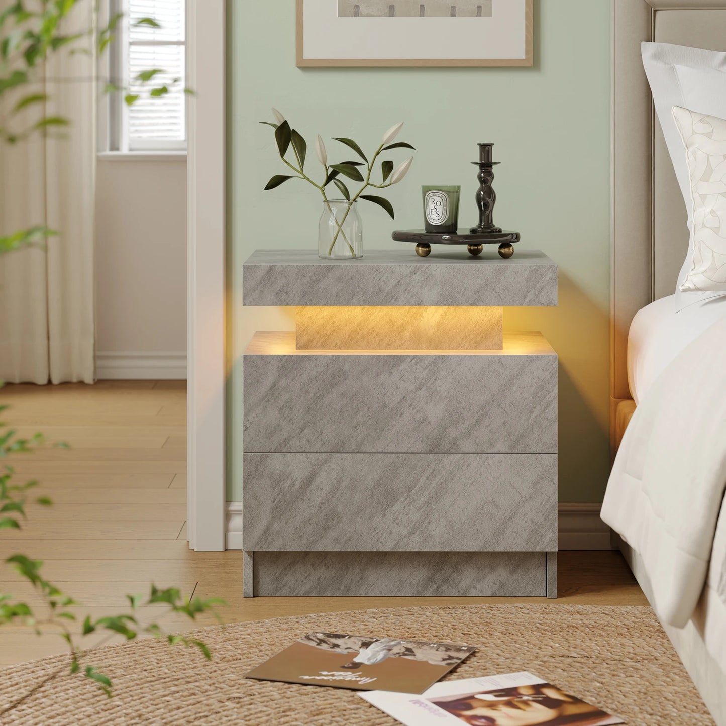 Cubehom LED Nightstand With 2 Drawers And RGB Lights