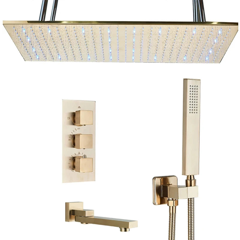 Wanmivezlo LED Brass Rain Shower Head Wall Mounted