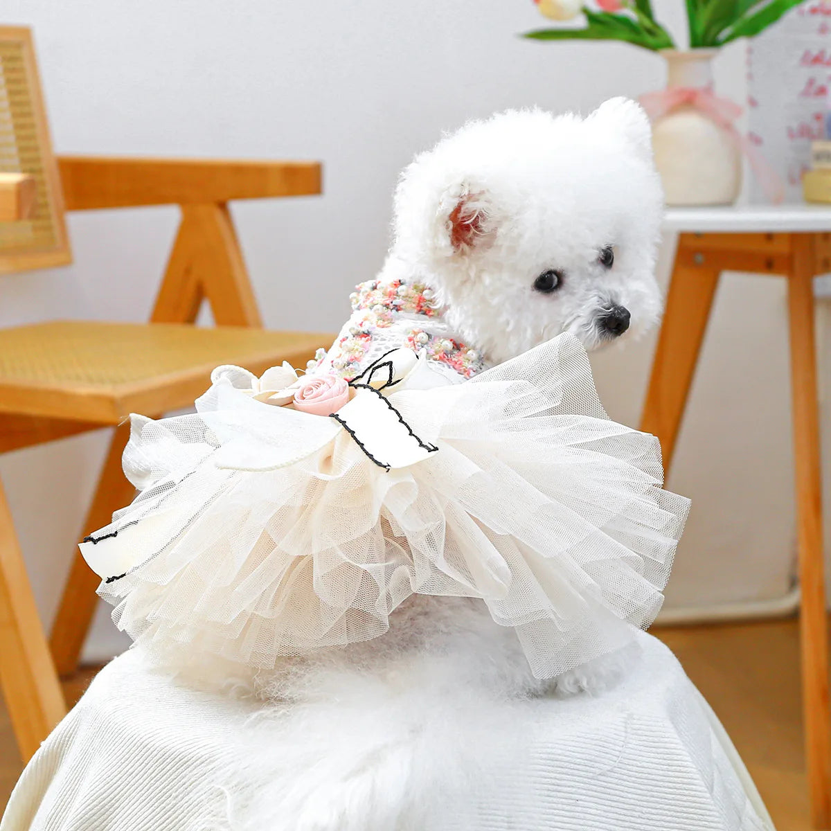 Spring Summer Dog Tutu Dress With 3D Flower Knot Bow
