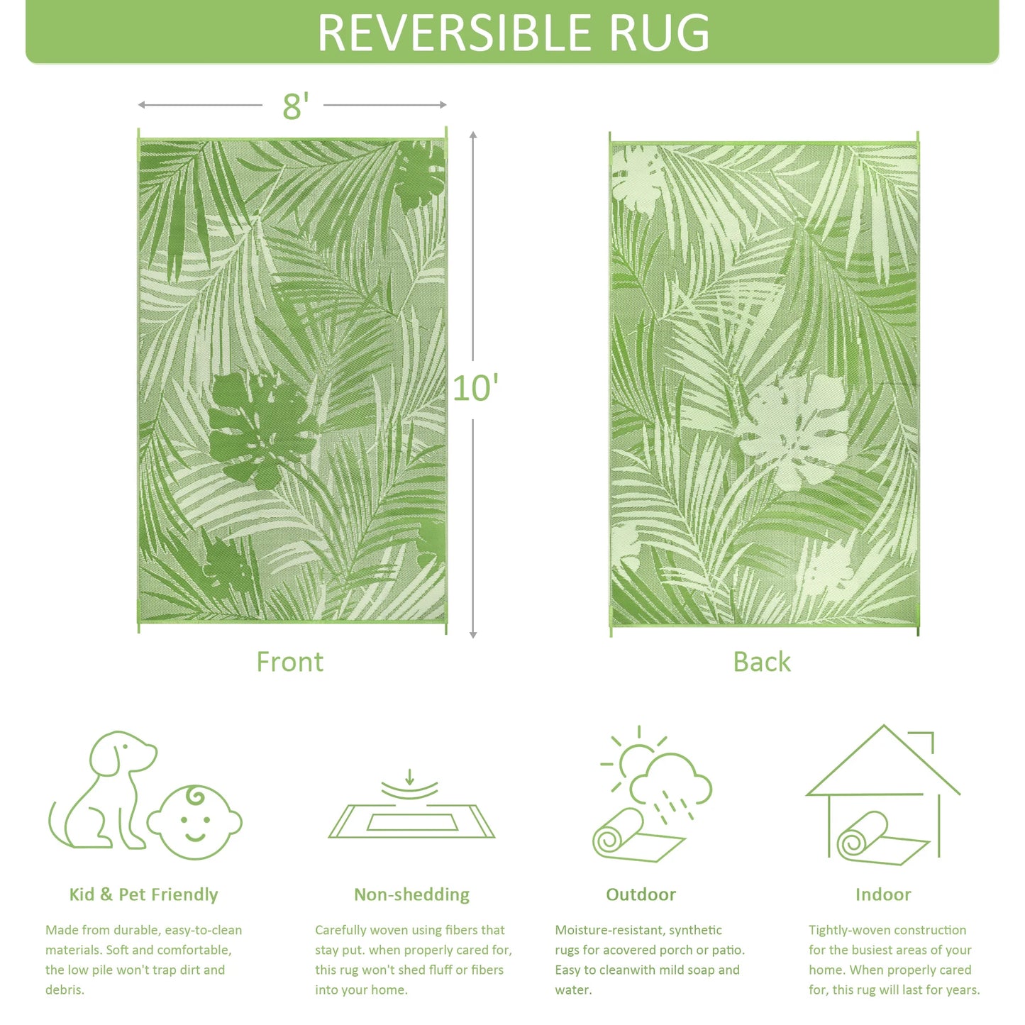 Recycled Plastic Straw Outdoor Rug Waterproof Patio Carpet