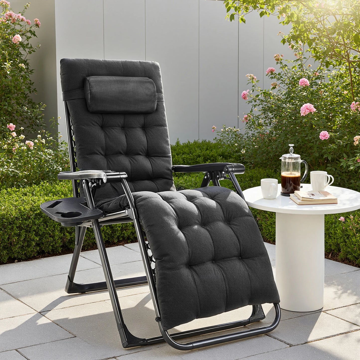 JHK Zero Gravity Portable Recliner With Cup Holder Trays Outdoors