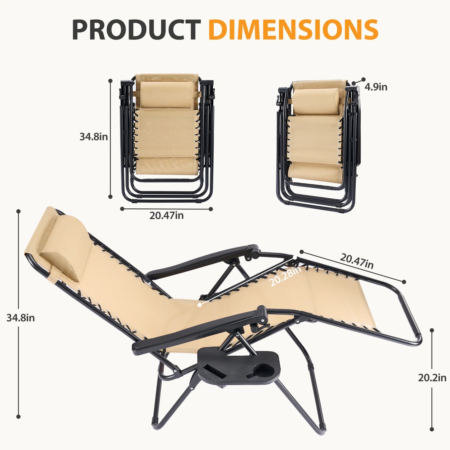JHK Portable Zero Gravity Recliner Chairs Set Of Two