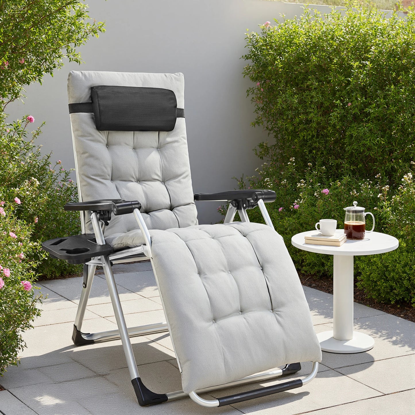 JHK Zero Gravity Portable Recliner With Cup Holder Trays Outdoors