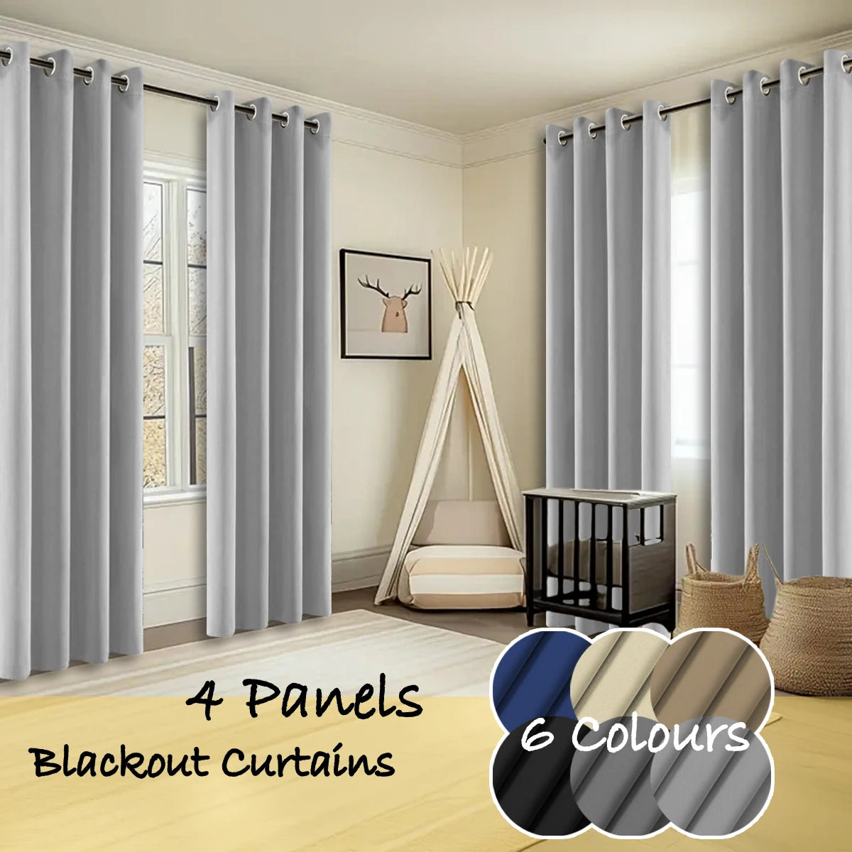 Four Panel Thermal Blackout Curtains Ring Top Insulated Window Drapes