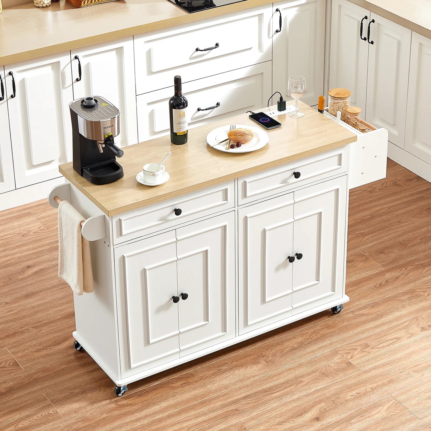 Mobile Kitchen Island With Drop Leaf And Power Outlet