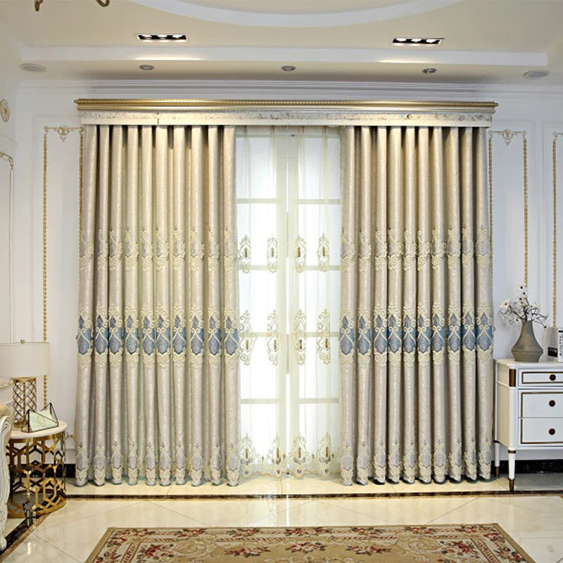 European Embroidered Blackout Curtain Panels For Windows