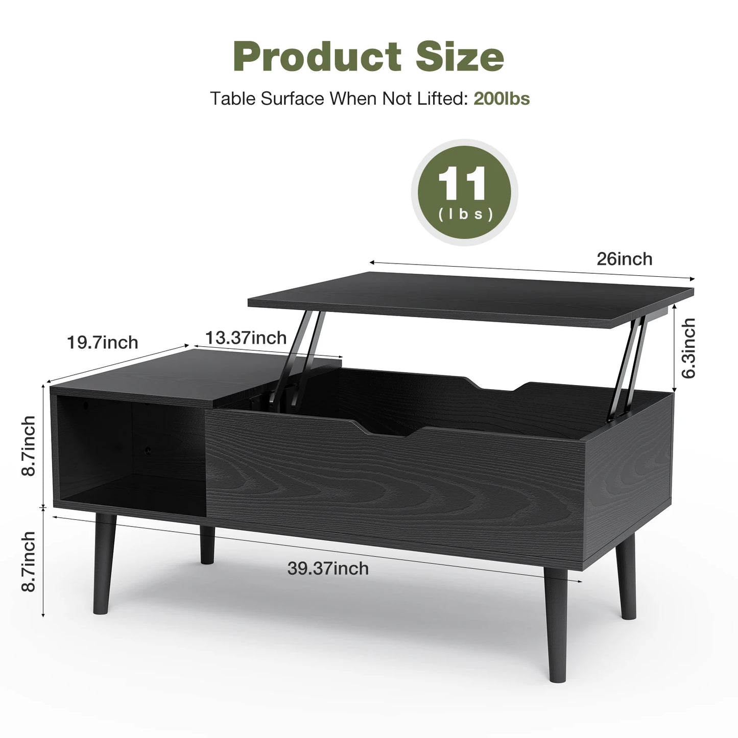 JHK Lift Top Coffee Table With Adjustable Storage For Living Room