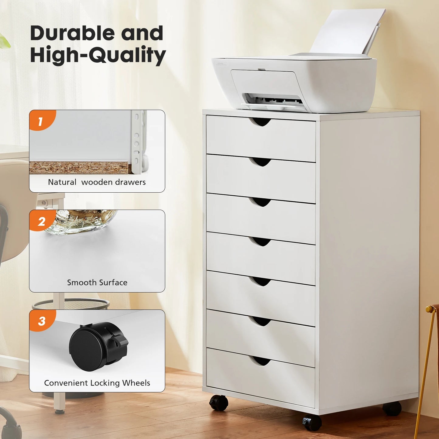 JHK Wooden Chest Dresser On Wheels Storage Cabinet