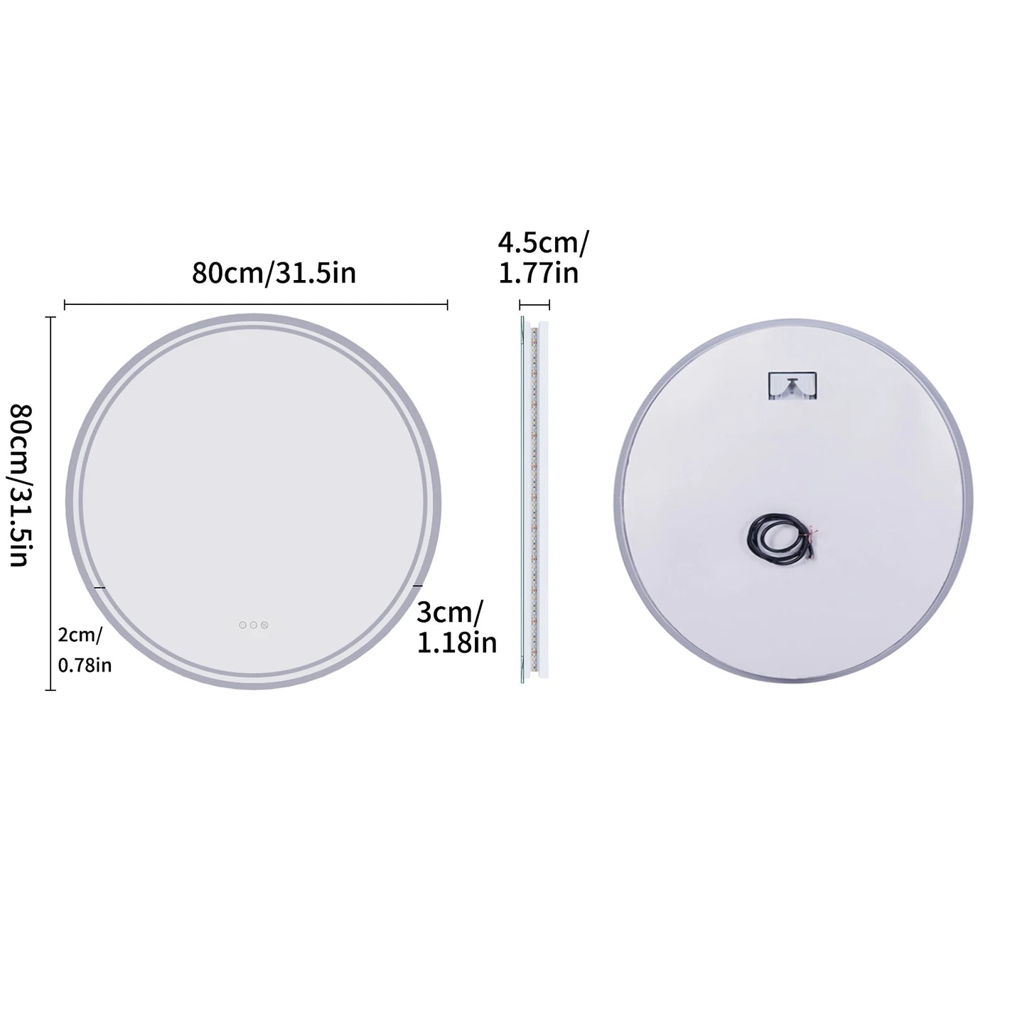 LUVODI Round LED Bathroom Mirror With Touch Dimmer Anti Fog