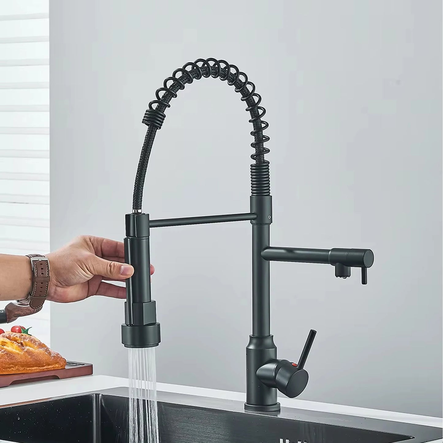 Onyzpily Stainless Steel Pull Down Kitchen Faucet With Dual Spout