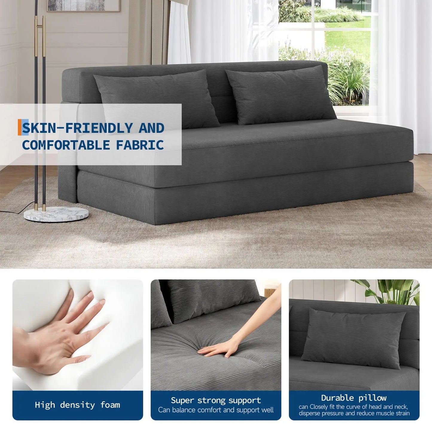 HobbyLane 4 In 1 Folding Sofa Bed Corduroy Loveseat Pillow