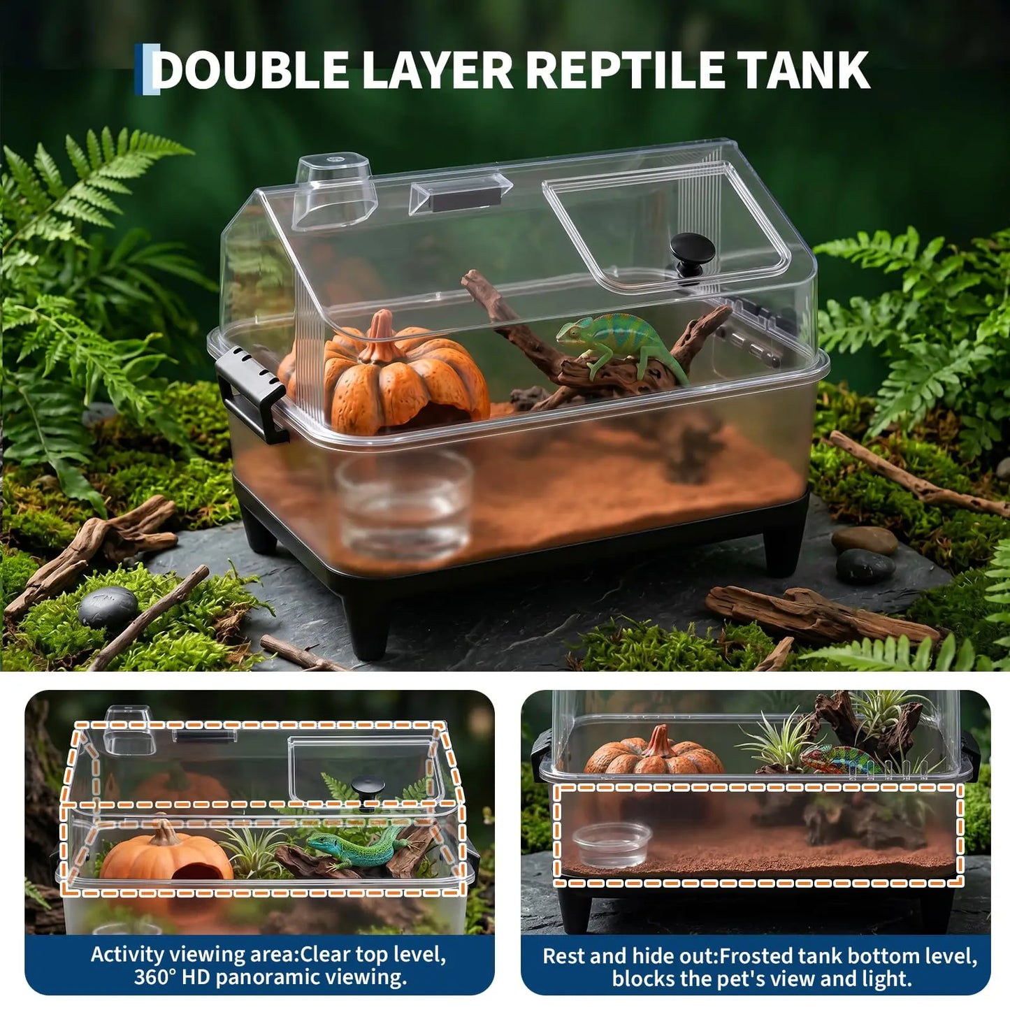 HiMISS Reptile Terrarium Kit With Lid, Acrylic Tank, Heater Pad