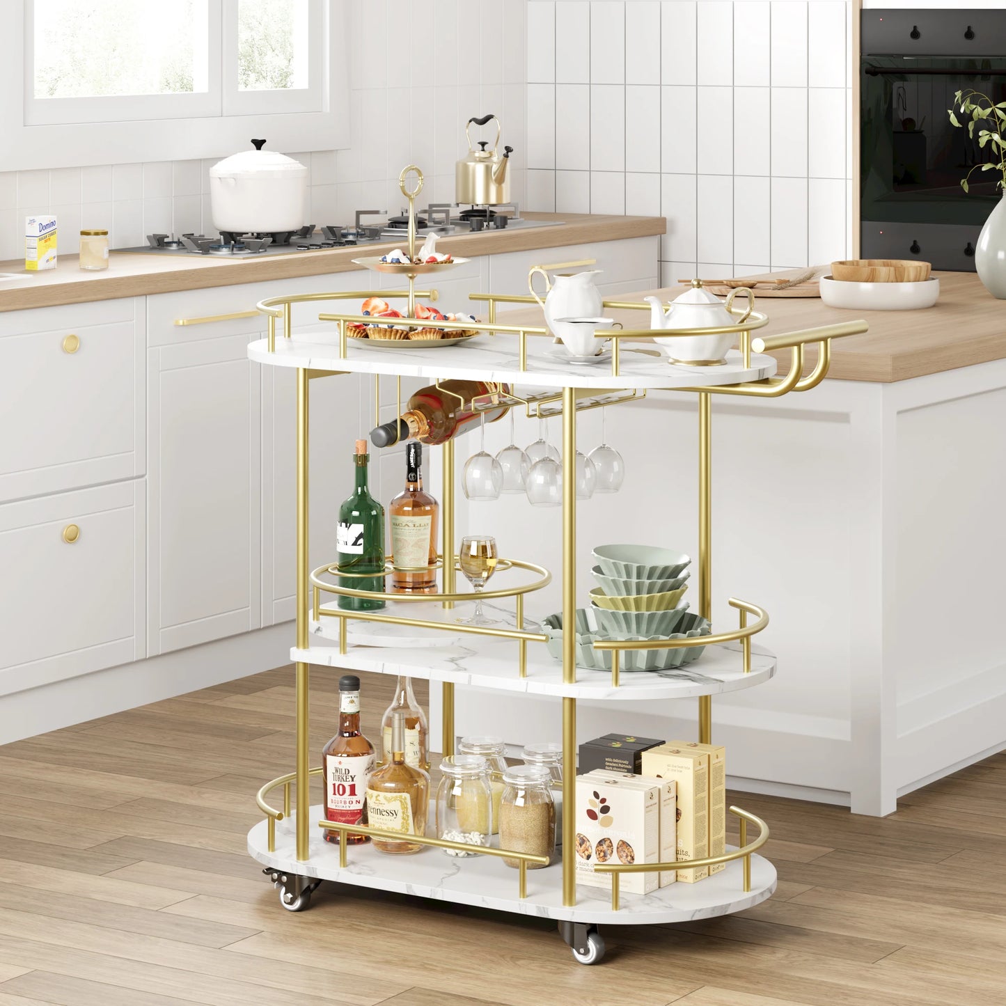 TWISTER.CK Bar Cart With 4 Tier Storage Wine Rack Wheels