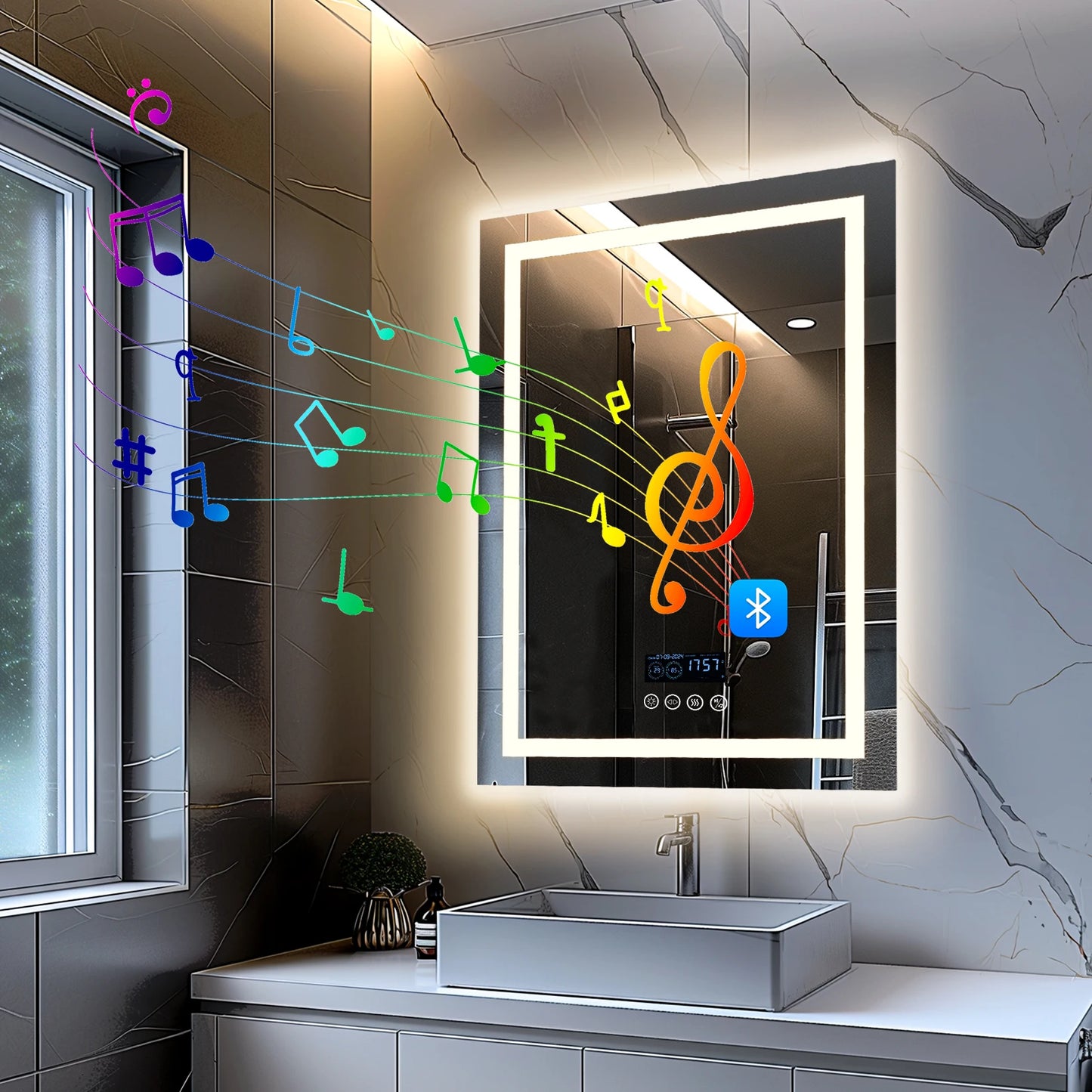Wisfor Lighted Bathroom Mirror With Bluetooth Speaker And Anti Fog