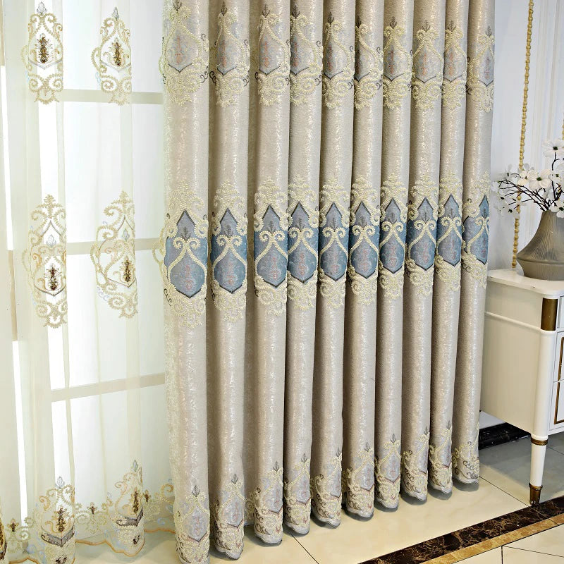 European Embroidered Blackout Curtain Panels For Windows