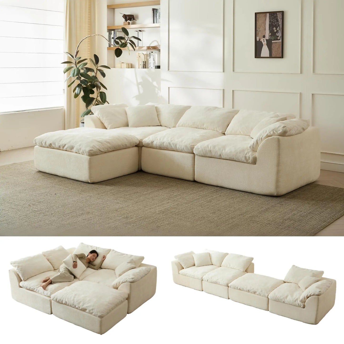 Yeflixvrau CN Modern Cloud L Shaped Sectional Sofa With Ottoman