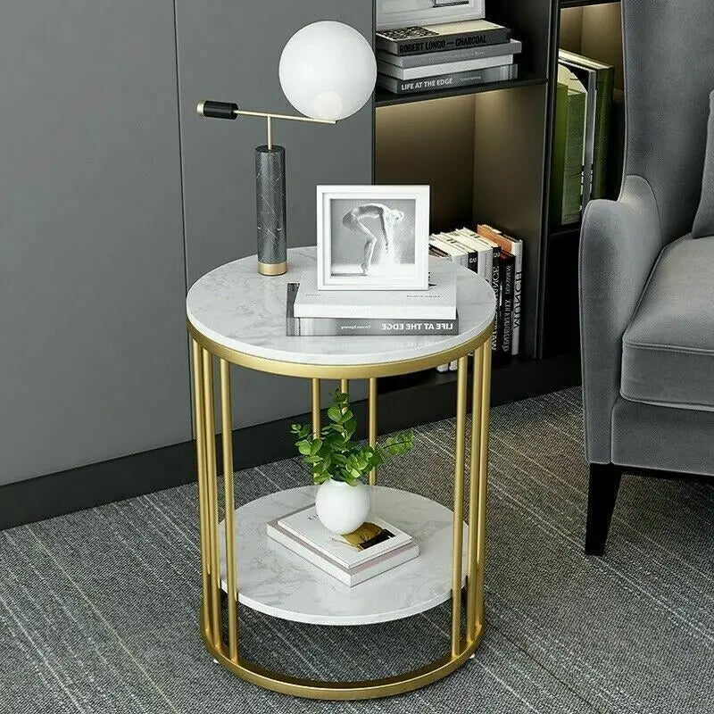 Wisfor Two Tier Marble Round Side Table For Living Room