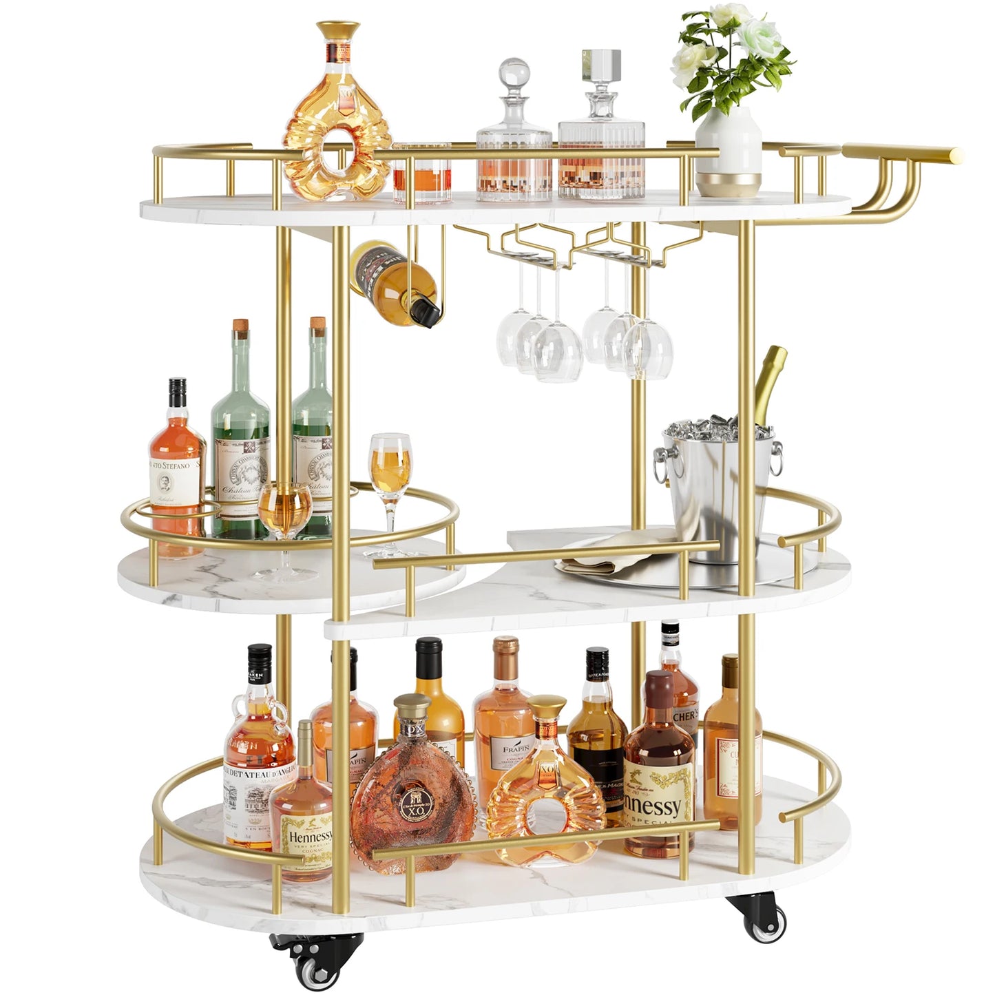 TWISTER.CK Bar Cart With 4 Tier Storage Wine Rack Wheels