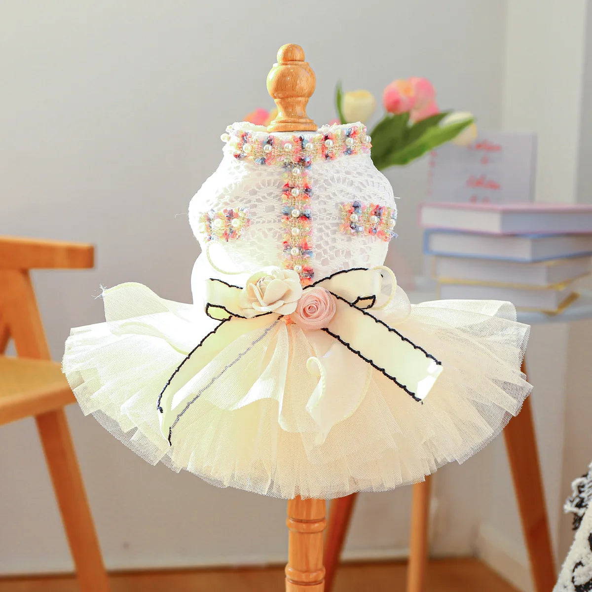 Spring Summer Dog Tutu Dress With 3D Flower Knot Bow