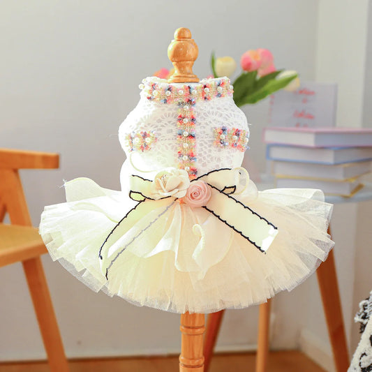 Spring Summer Dog Tutu Dress With 3D Flower Knot Bow