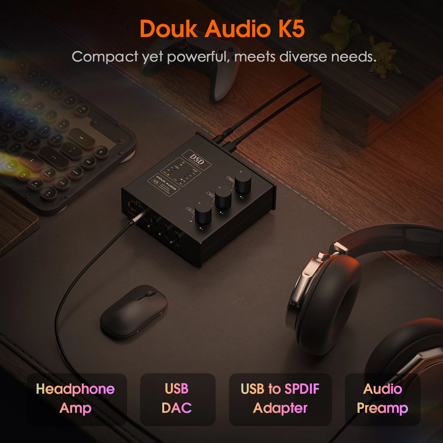 Douk Audio K5 Mini USB DAC Optical Headphone Amplifier DSD256