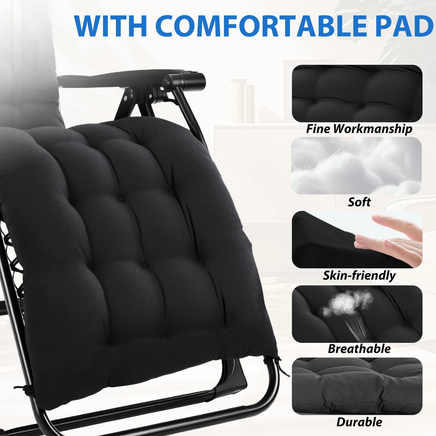 MCQ Zero Gravity Cushioned Lounge Chair Outdoor Folding Cup Holder