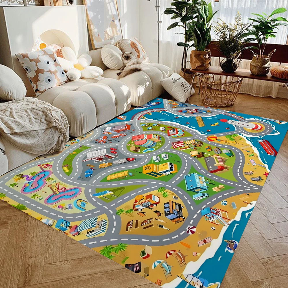 Traffic City Kids Play Mat Non Slip Rug For Playroom