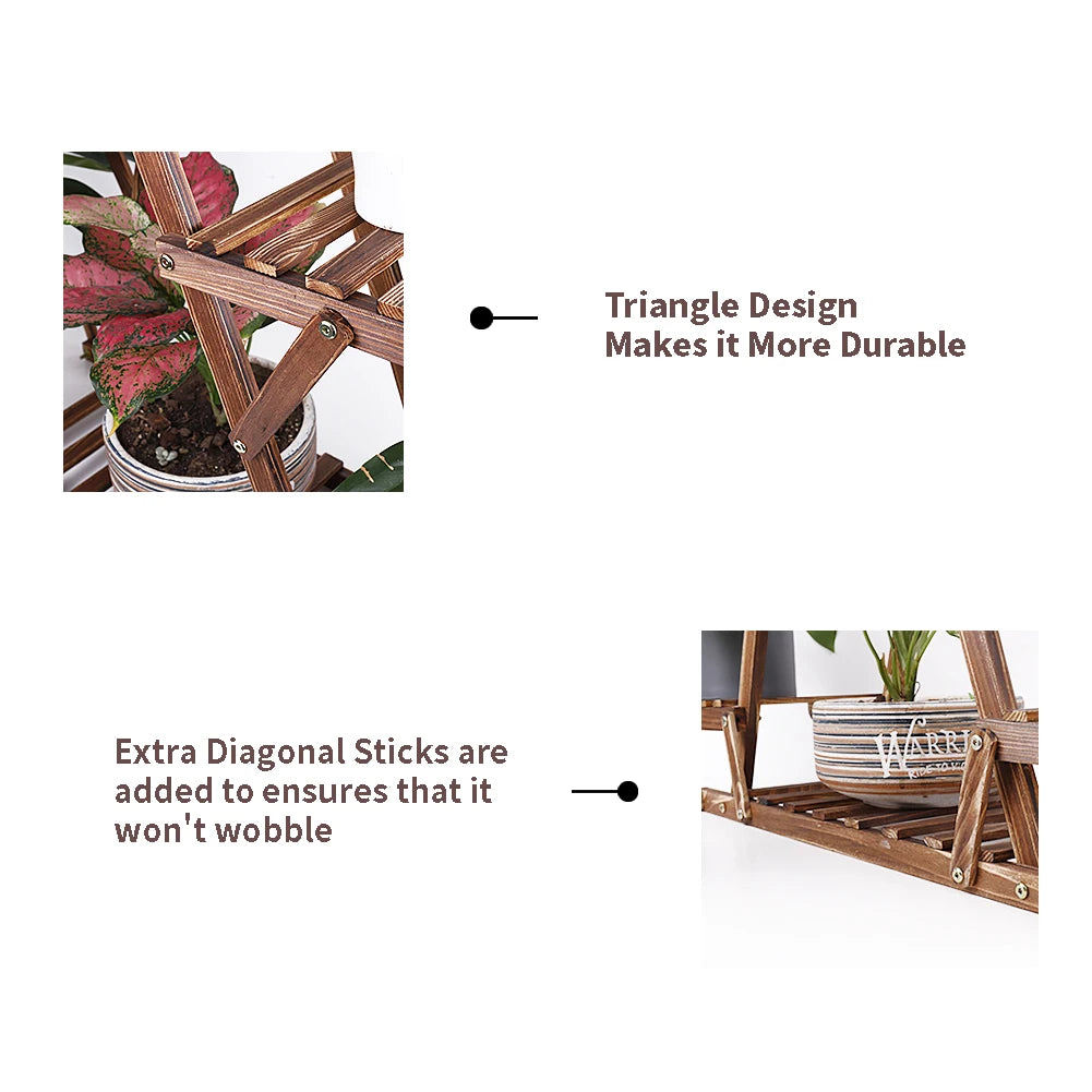 Carbonized Triangle 6 Tier Corner Wood Plant Stand Indoor Outdoor