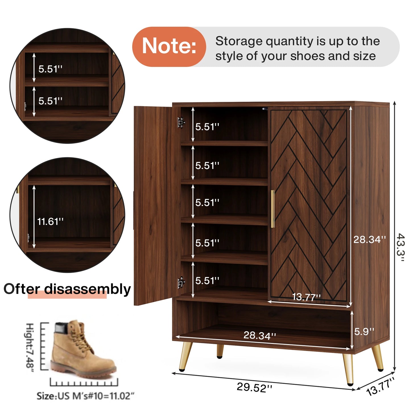 Tribesigns 6 Tier Shoe Cabinet With Doors Walnut Wood Storage