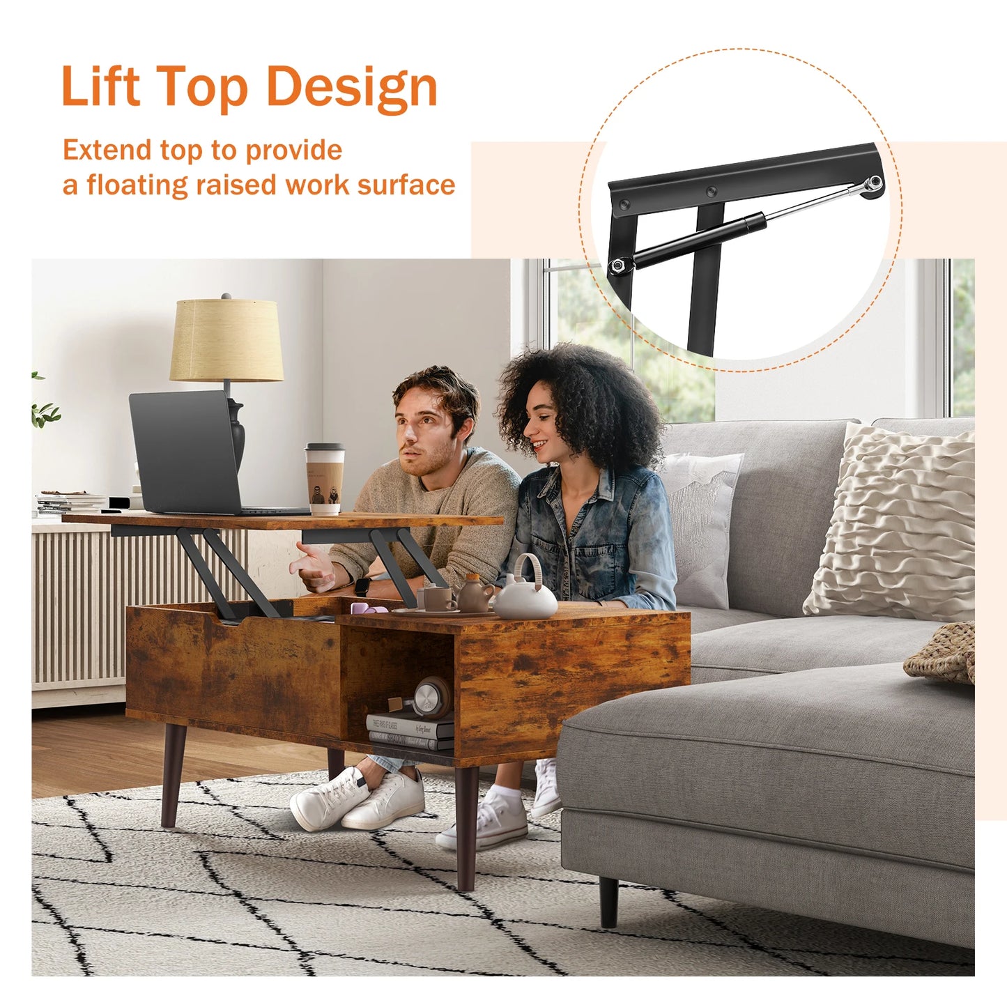 JHK Lift Top Coffee Table With Adjustable Storage For Living Room