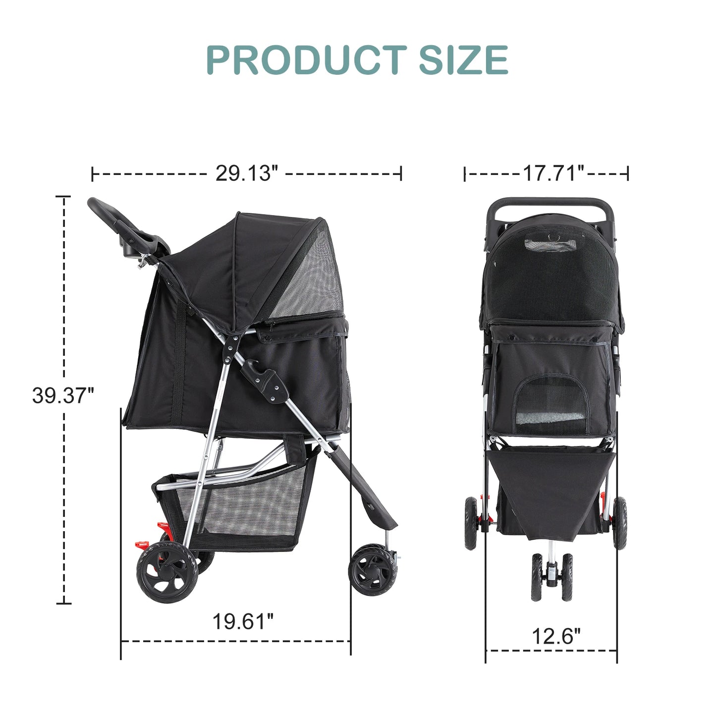 JHK 3 Wheel Foldable Pet Stroller for Dogs and Cats