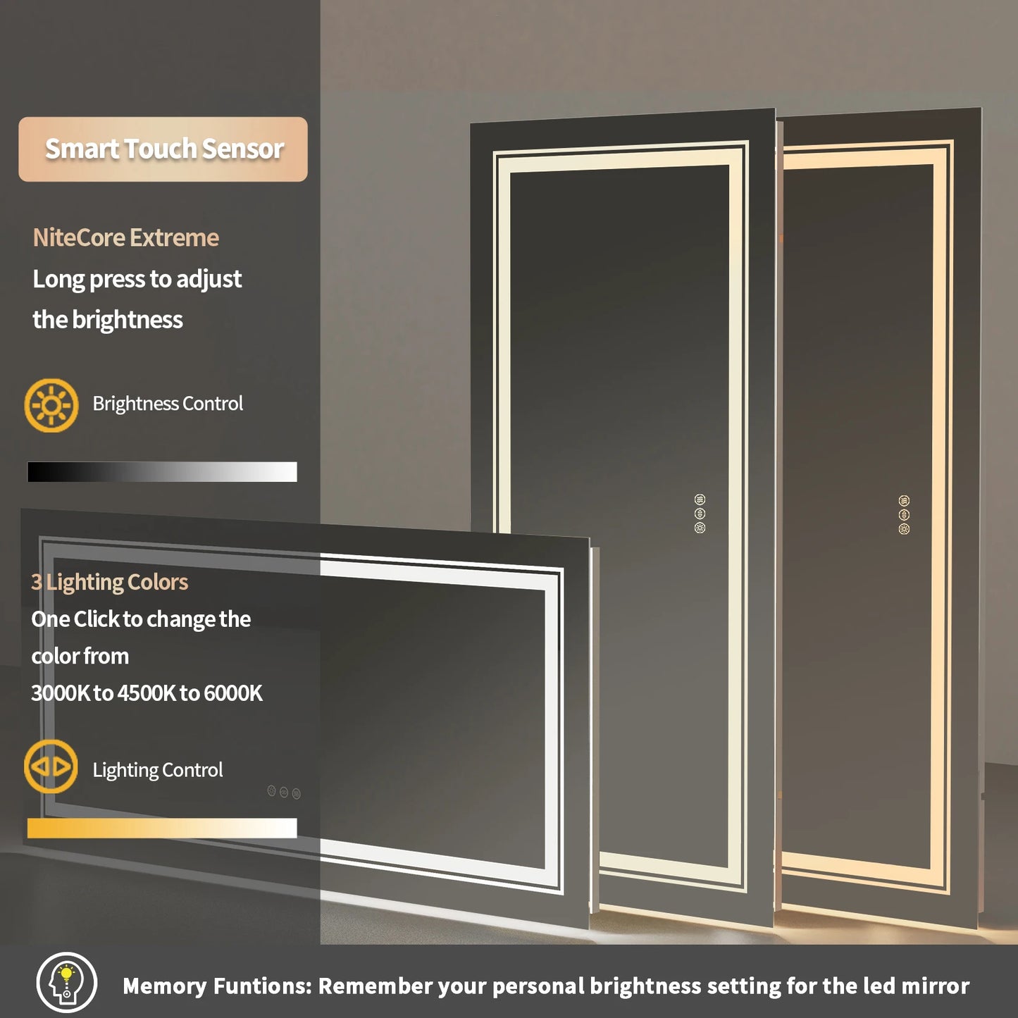 LED Illuminated Bathroom Mirror With Front And Backlit Lights