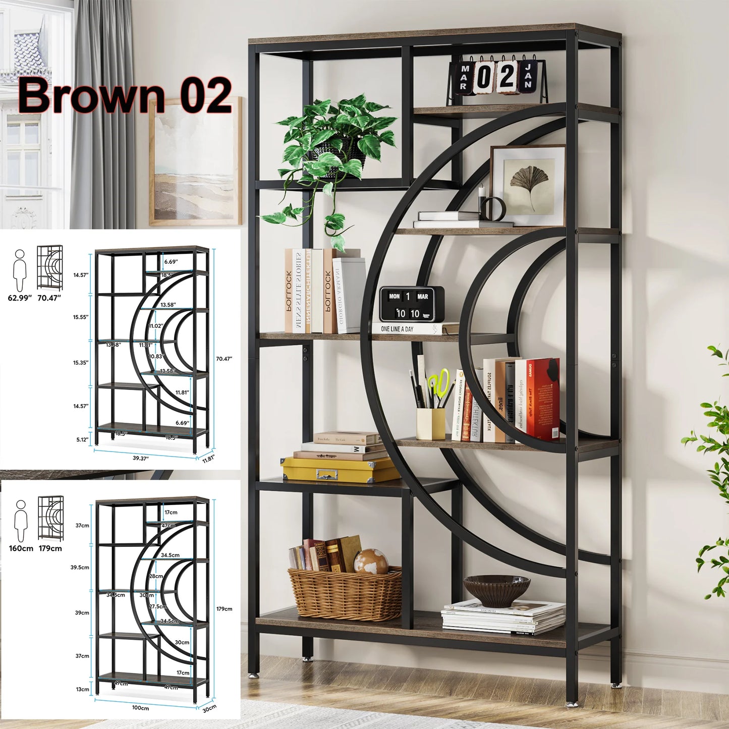 Tribesigns Industrial 5 Tier Etagere Bookshelf Freestanding Storage