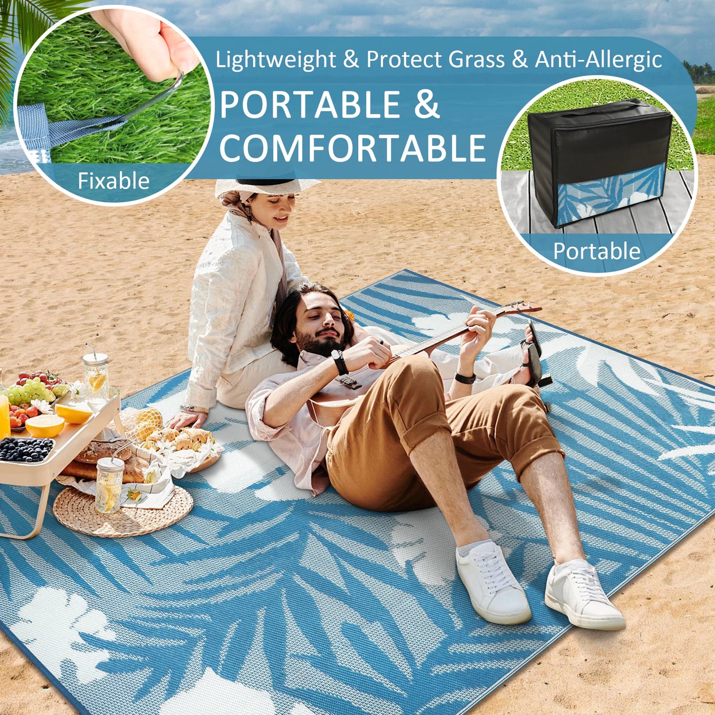 Recycled Plastic Straw Outdoor Rug Waterproof Patio Carpet