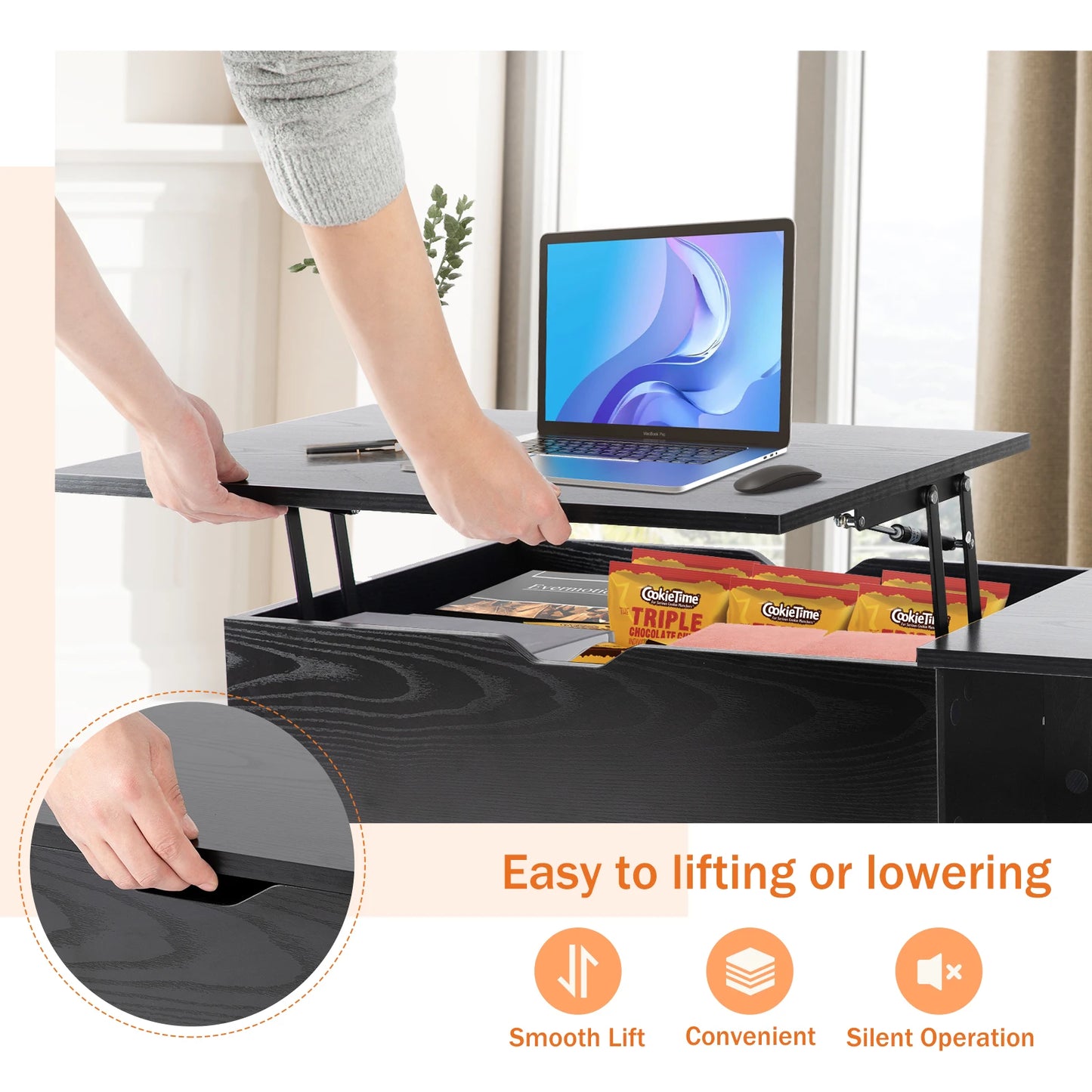 JHK Lift Top Coffee Table With Adjustable Storage For Living Room