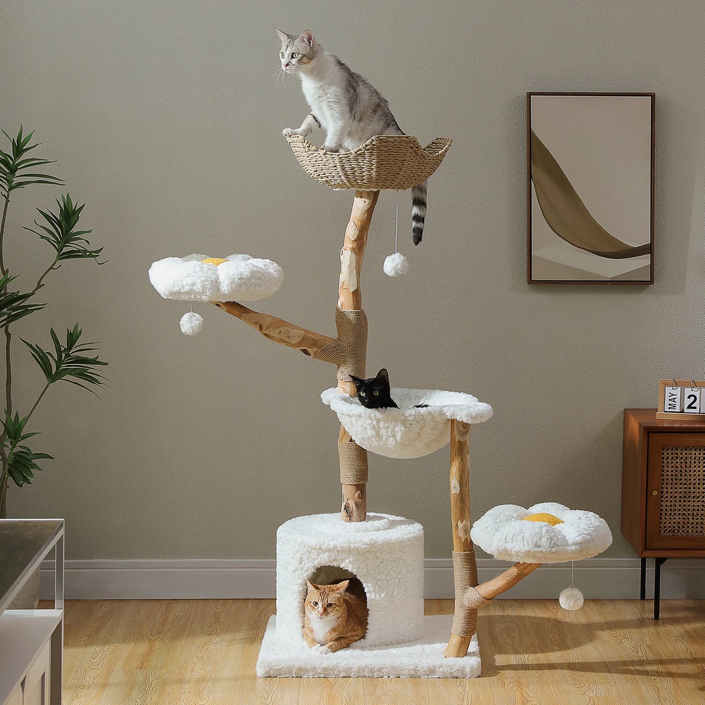 PAWZ Road Large Cat Tree Tower With Sisal Scratching Post Wicker Basket Bed