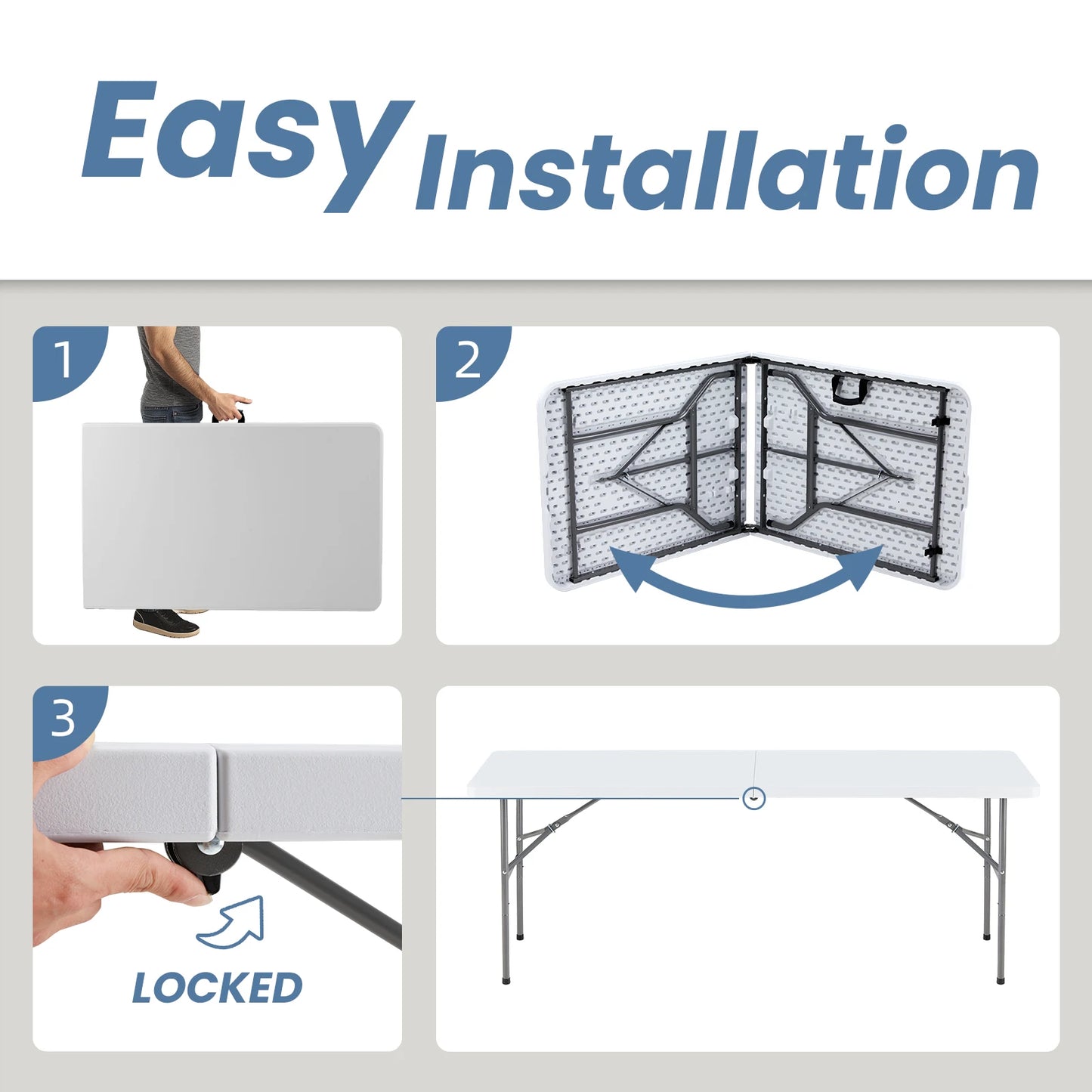 JHK Portable Folding Table Heavy Duty Outdoor Indoor With Carrying Handle