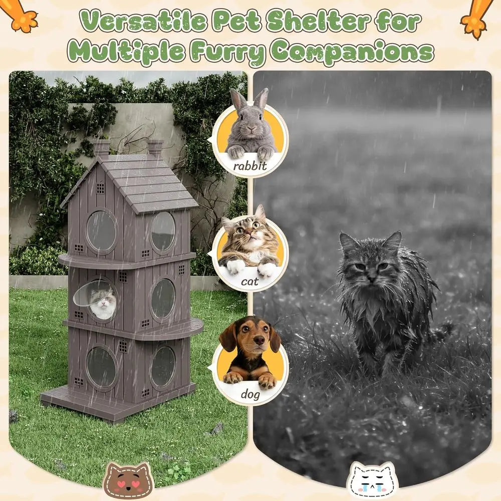 Outdoor Resin Cat House Weatherproof With Elevated Base