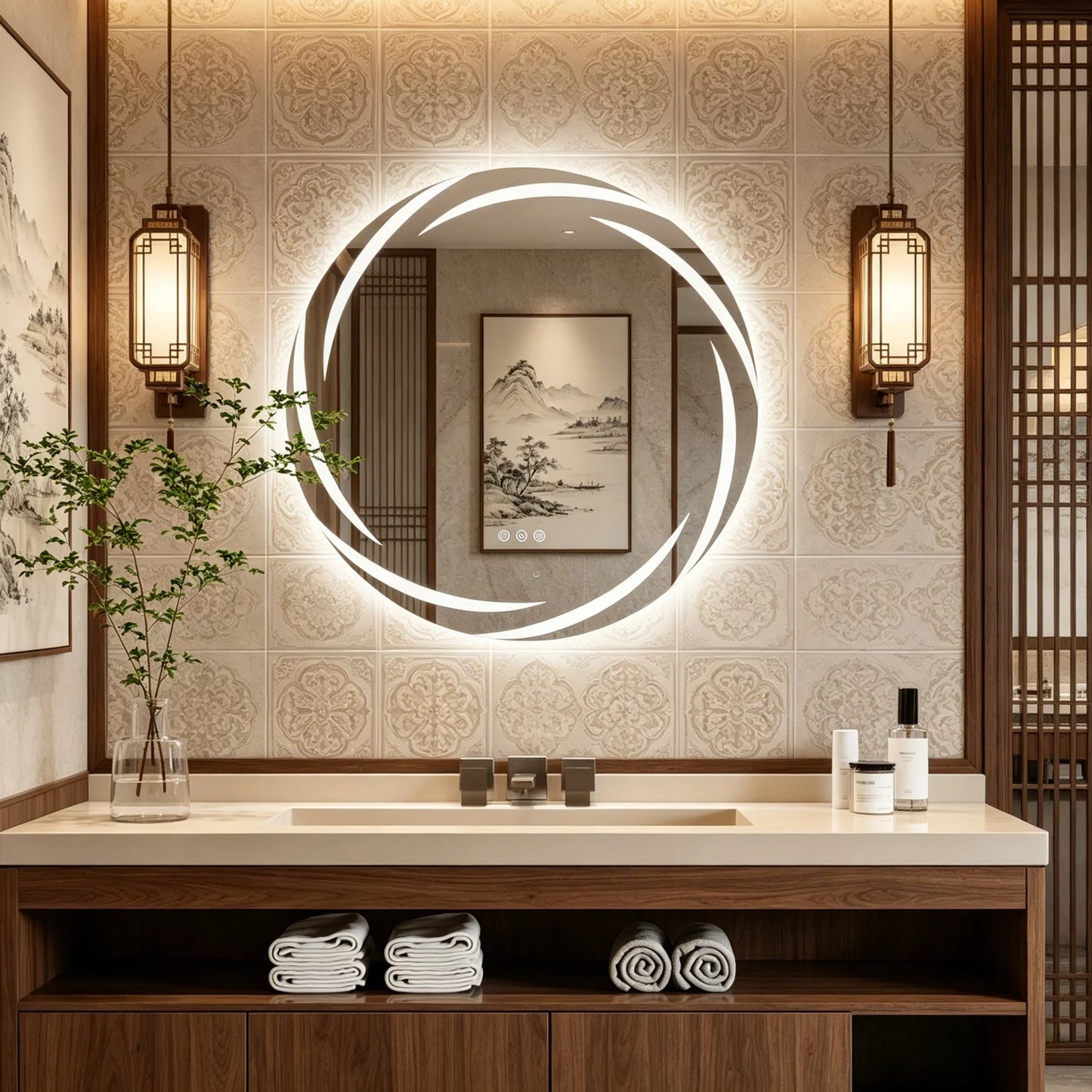 LED Round Bathroom Mirror Backlit Anti Fog Shatterproof Dimmable