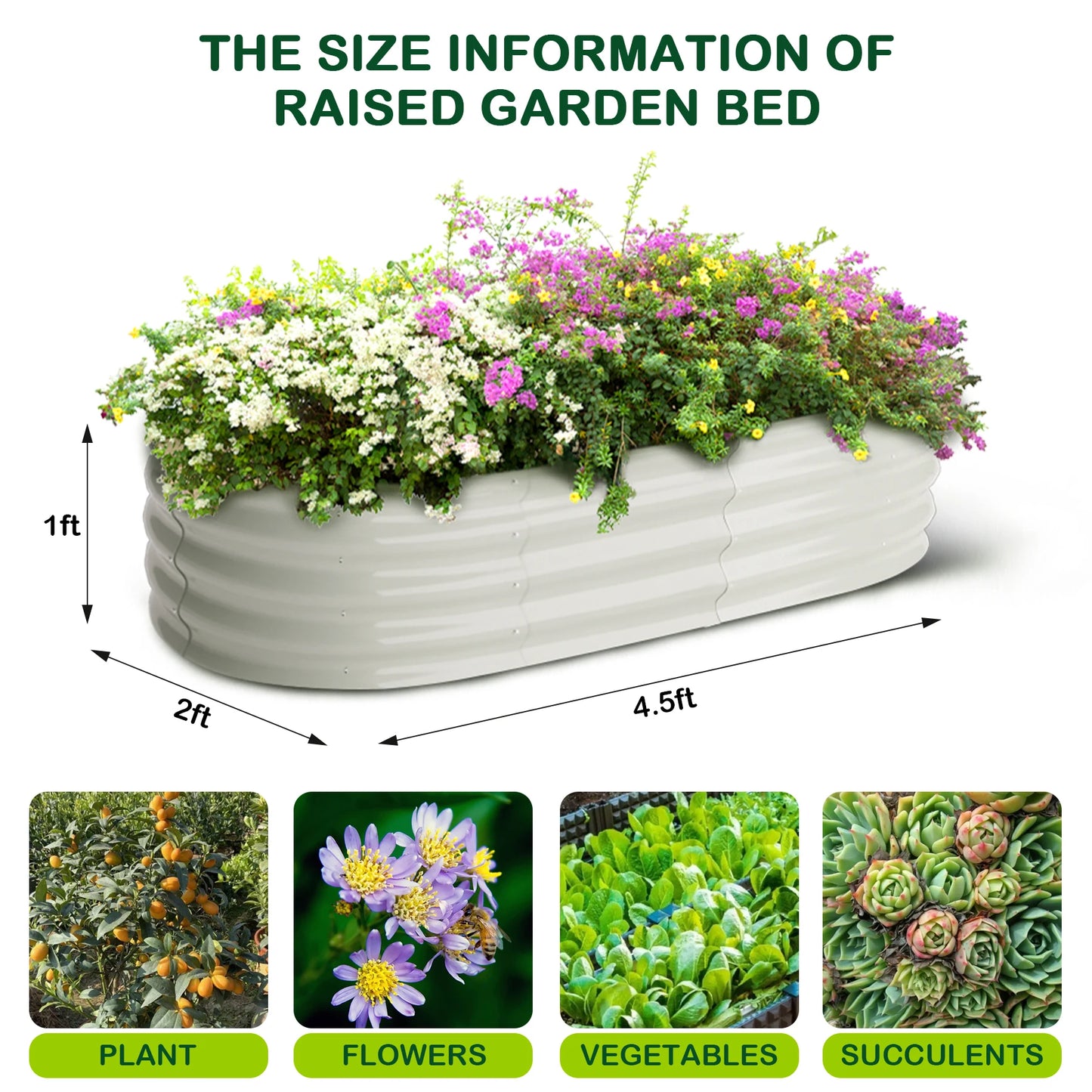 HiMISS Oval Galvanized Raised Garden Beds Set of 2