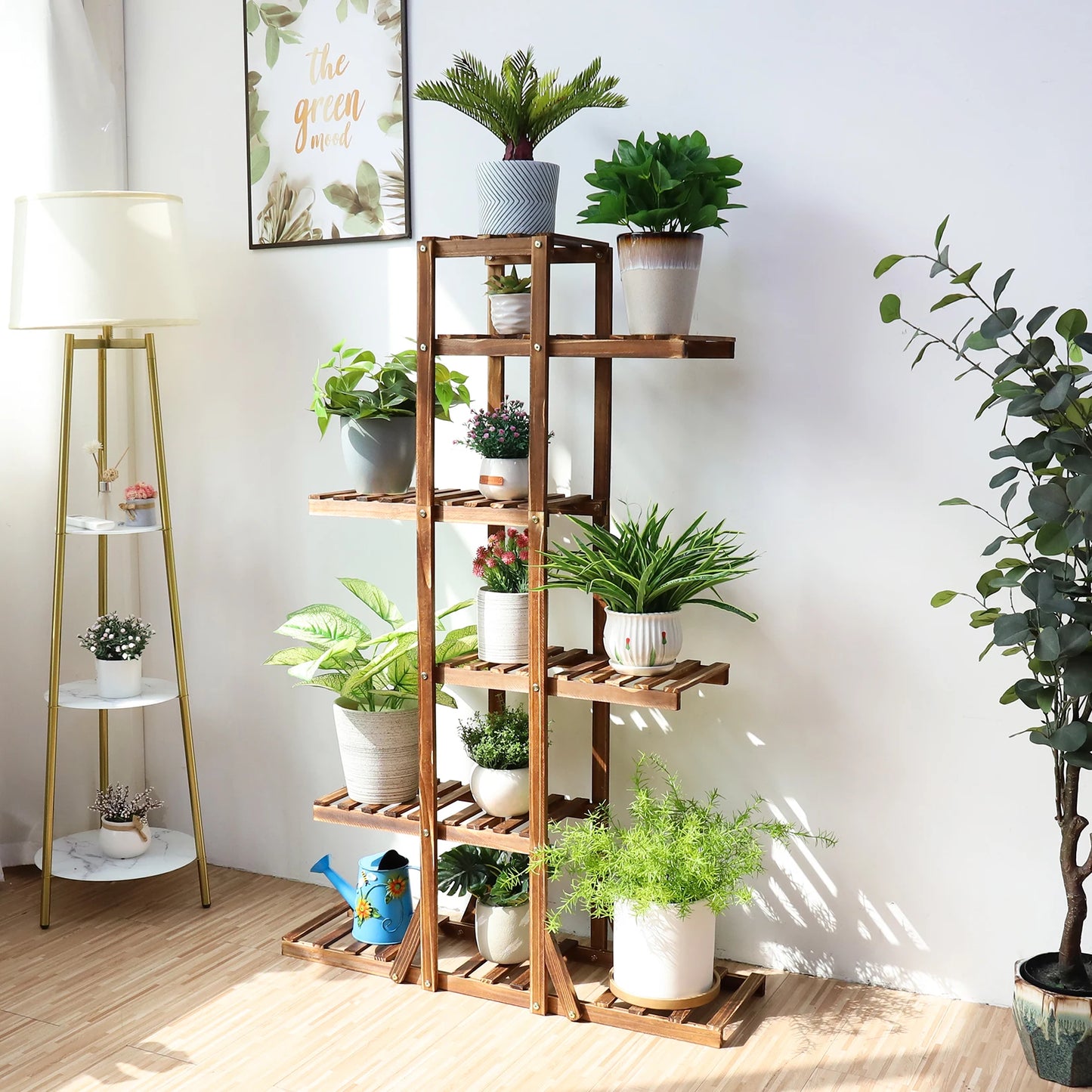 BINGOPAW 6 Tier Wooden Plant Stand Carbonized Wood Flower Display