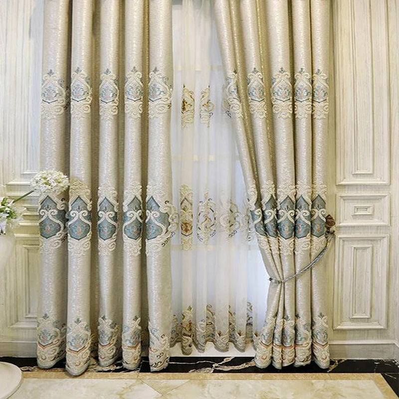 European Embroidered Blackout Curtain Panels For Windows