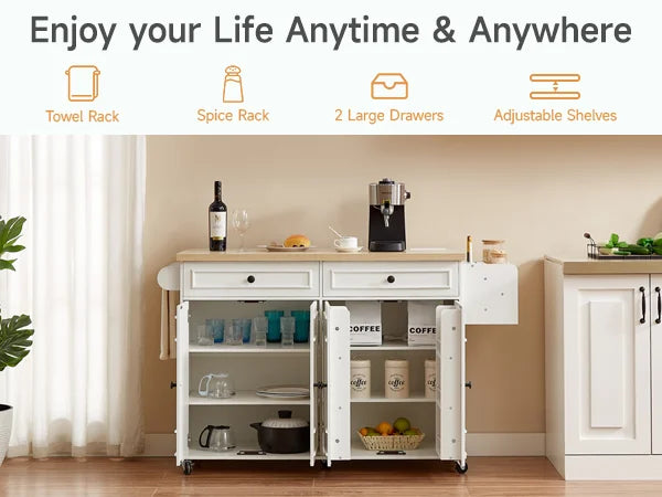 Mobile Kitchen Island With Drop Leaf And Power Outlet