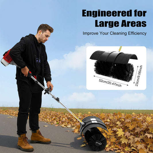 Gas Powered Walk Behind Sweeper Multi Surface Brush Cleaner Driveways