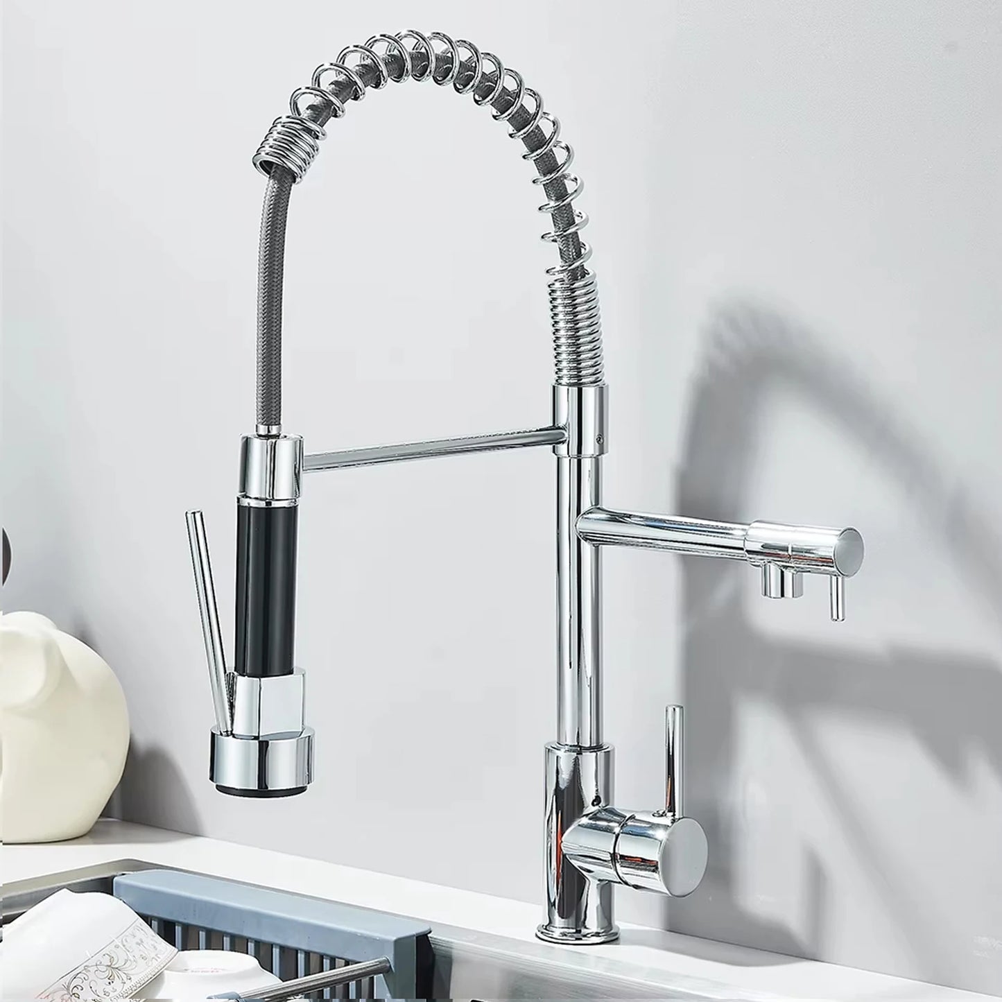Onyzpily Stainless Steel Pull Down Kitchen Faucet With Dual Spout