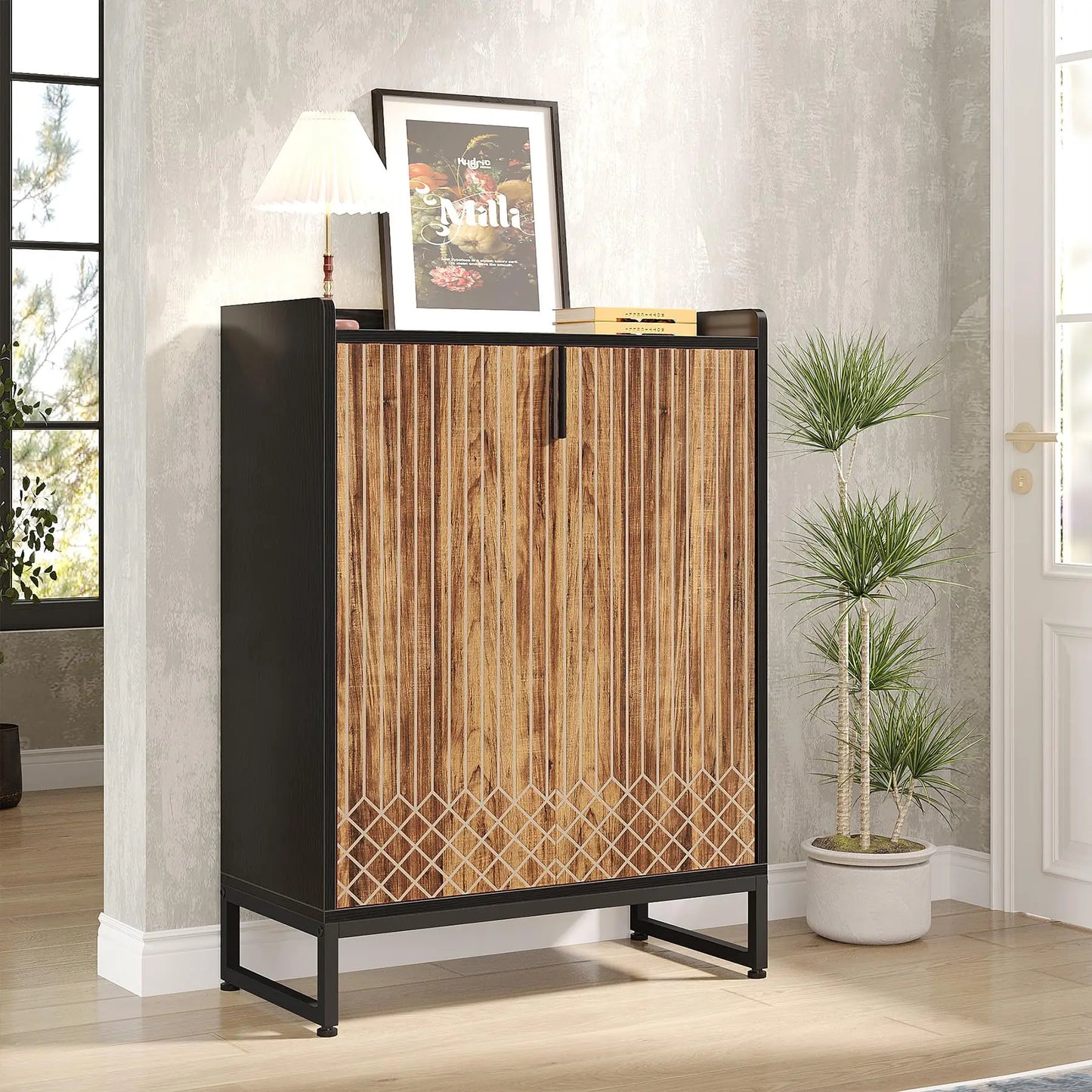 Tribesigns 5 Tier Shoe Cabinet With Doors Wood Storage