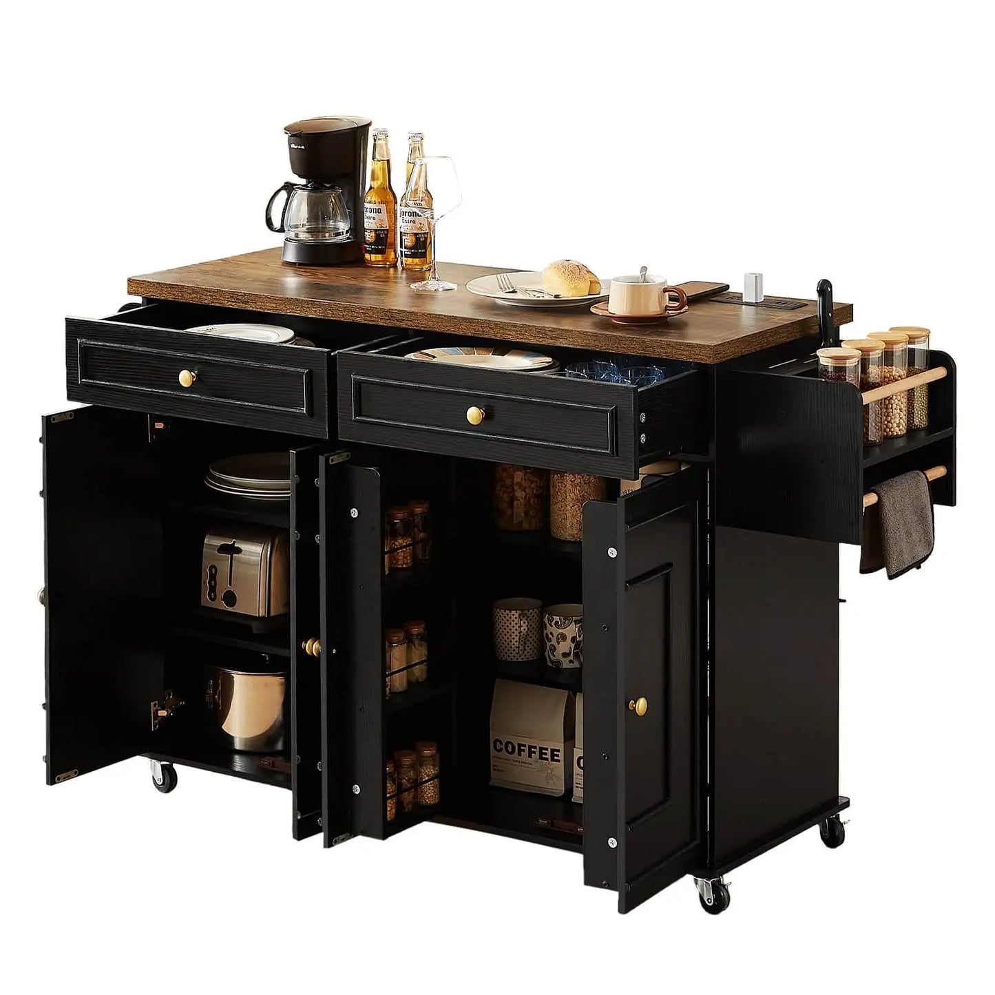 Mobile Kitchen Island With Drop Leaf And Power Outlet